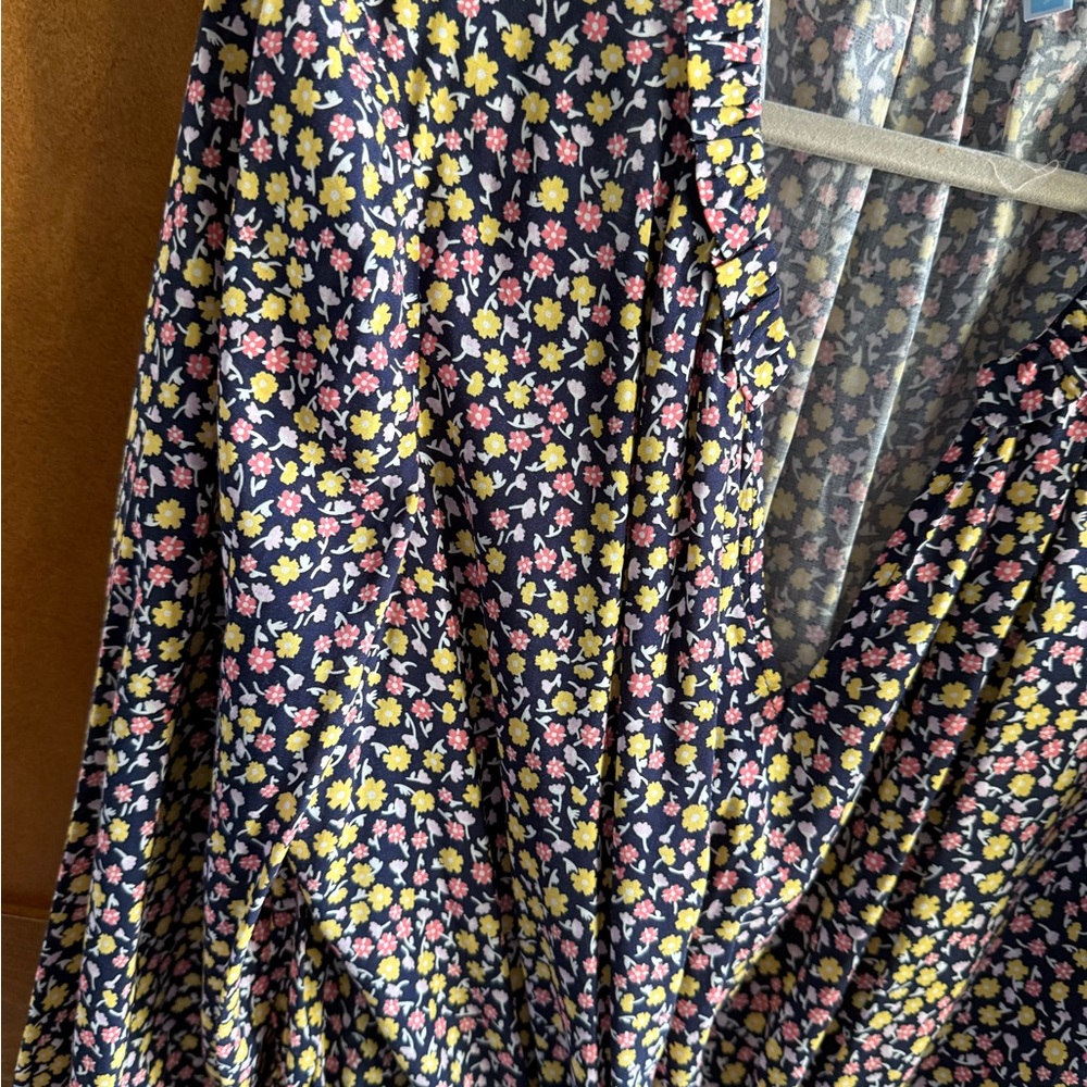 Draper James Floral Cinch Waist Midi Dress XL Ruffle Neck & Hem Cottagecore - Picture 10 of 11
